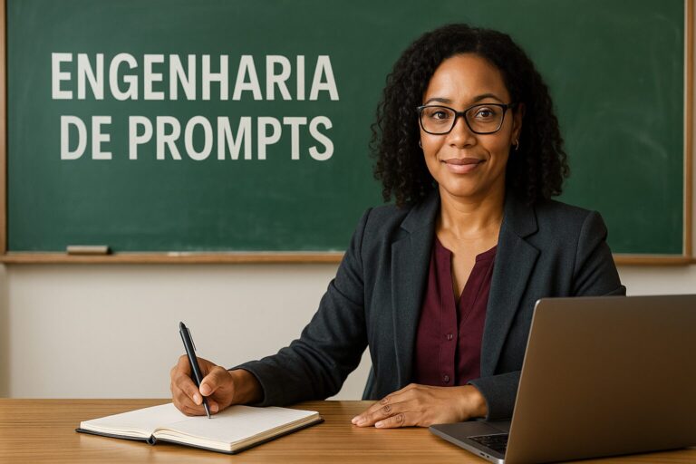 Professora especialista em engenharia de prompts ensinando como se comunicar com a IA
