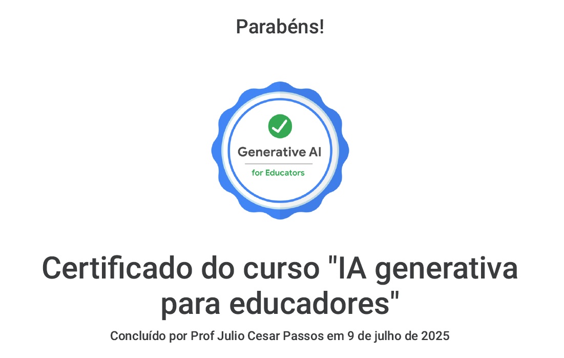 Certificado do curso de IA generativa para educadores do Google
