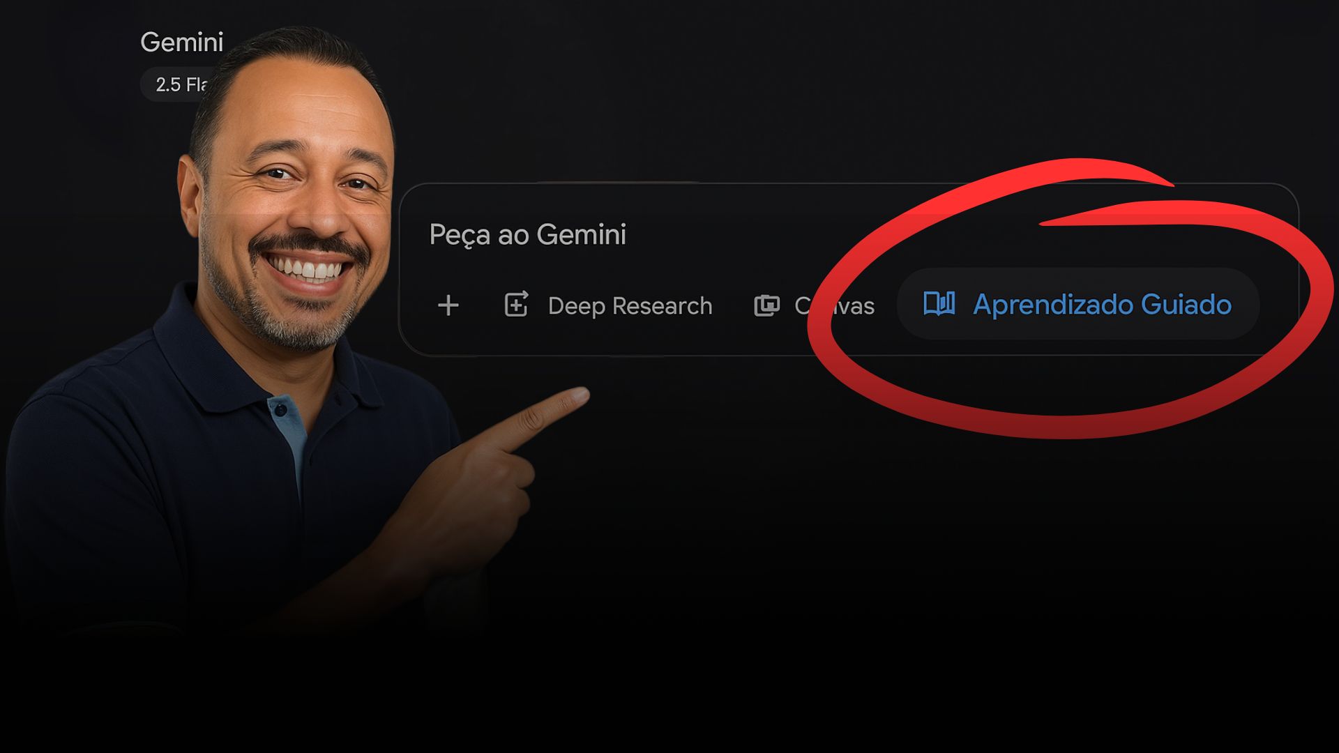 Professor apontando para a função Aprendizado Guiado no Google Gemini