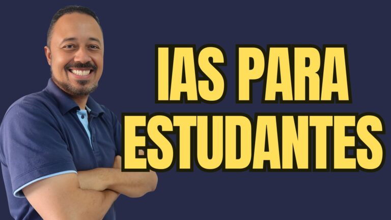 Professor sorridente com a frase “IAs para Estudantes” em destaque.