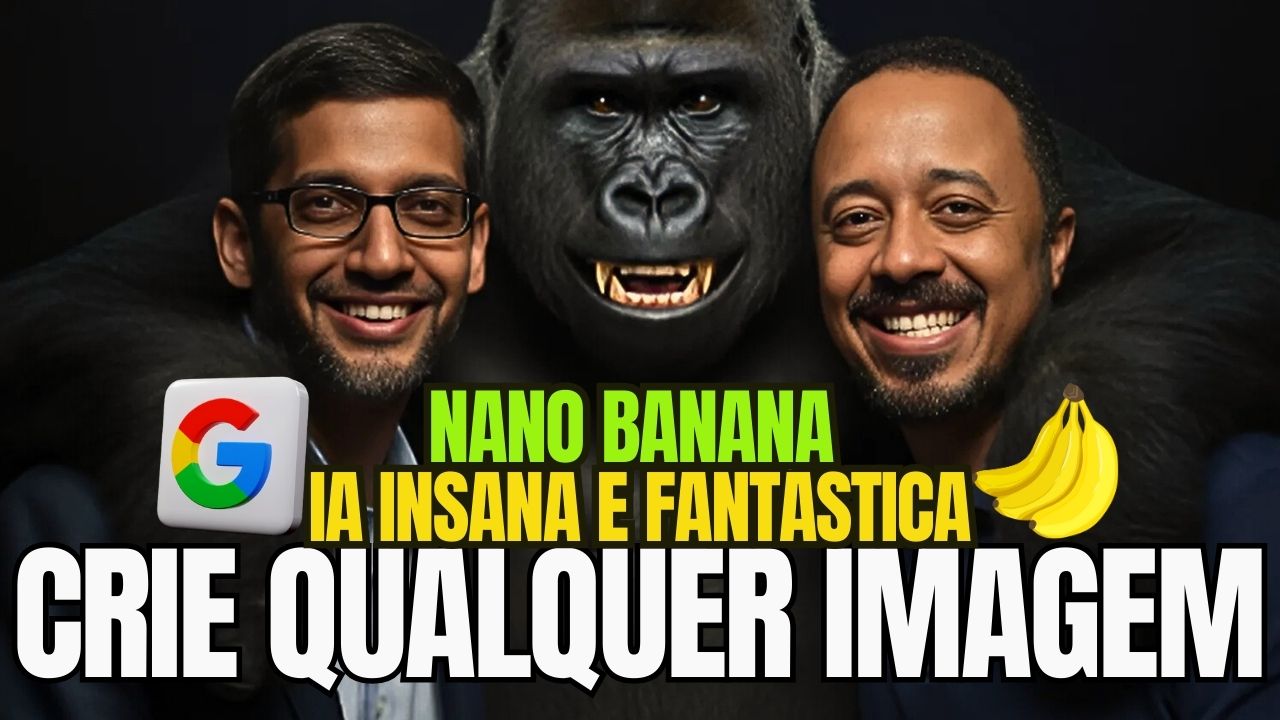 Professor sorridente ao lado de imagem ilustrativa sobre Nano Banana no Google Gemini.