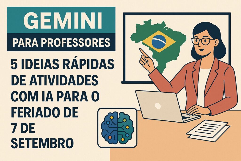 Professora utilizando o Gemini para criar atividades educativas sobre a Independência do Brasil.