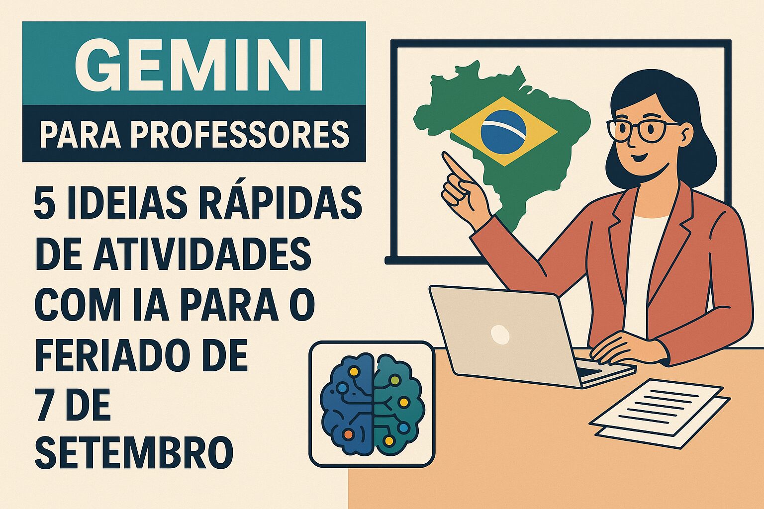 Professora utilizando o Gemini para criar atividades educativas sobre a Independência do Brasil.