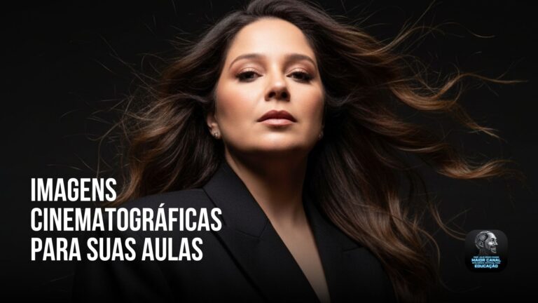 Professora com expressão confiante em retrato cinematográfico — conceito de criação de imagens com IA para aulas.