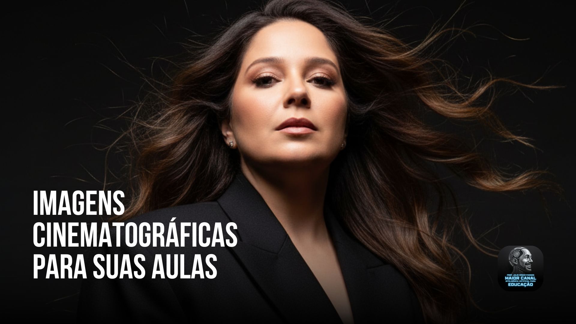 Professora com expressão confiante em retrato cinematográfico — conceito de criação de imagens com IA para aulas.