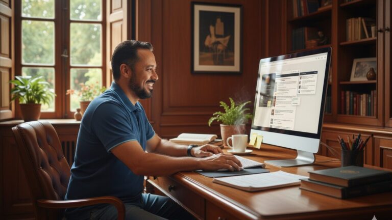 Professor usando o Gemini para corrigir provas no computador