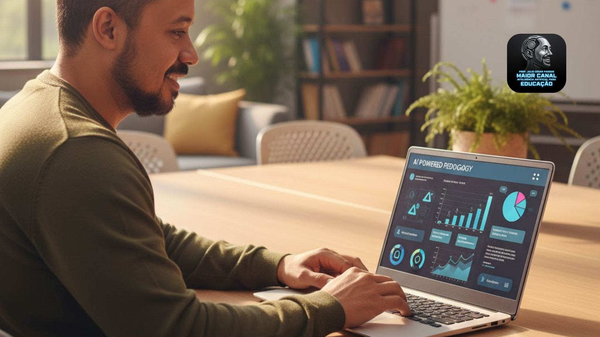Professor utiliza notebook com painel de dados e Inteligência Artificial na educação