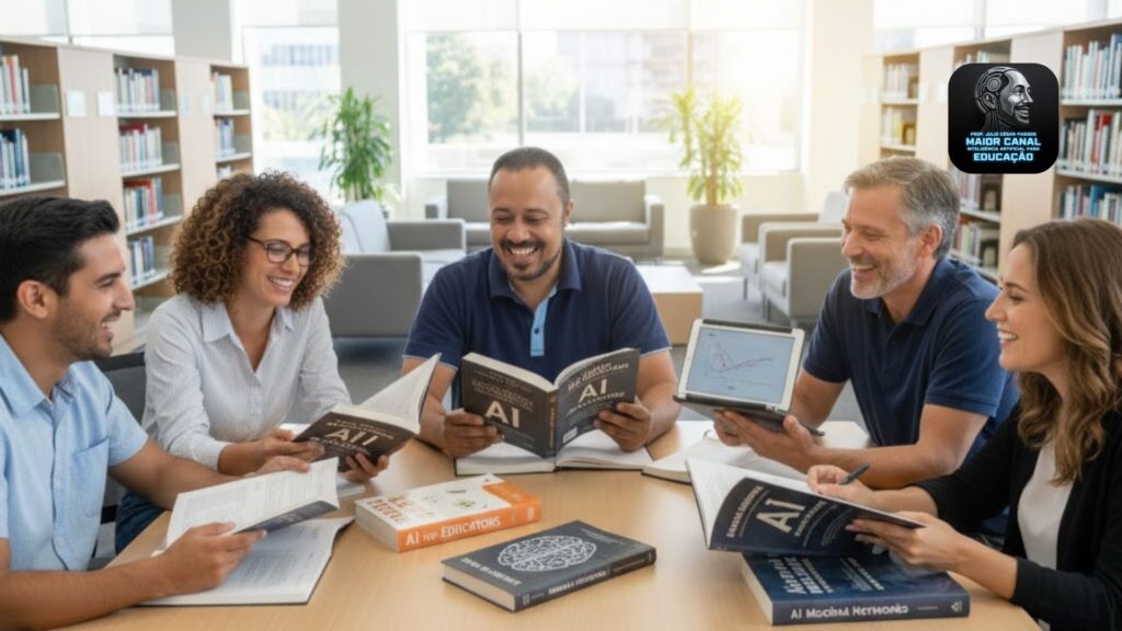 Professores em uma roda de leitura sobre inteligência artificial