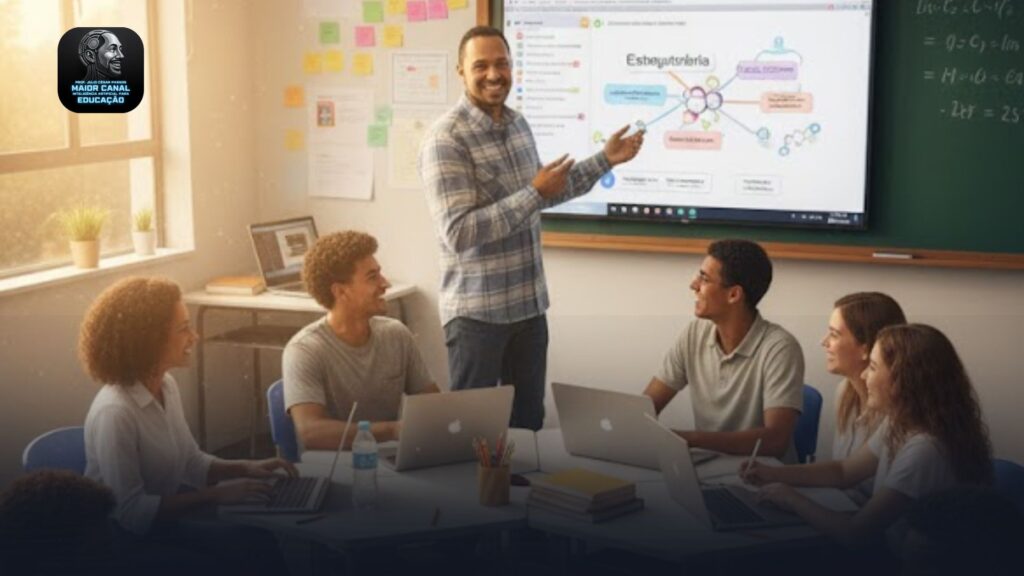 Professor usando IA para revisar conteúdos de Matemática e Ciências da Natureza para o ENEM