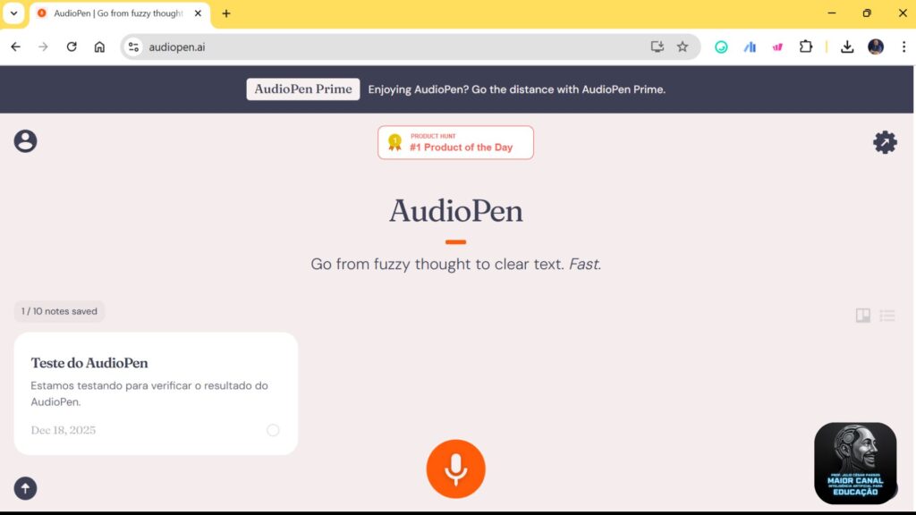 AudioPen transformando áudio em texto para professores criarem materiais didáticos rapidamente