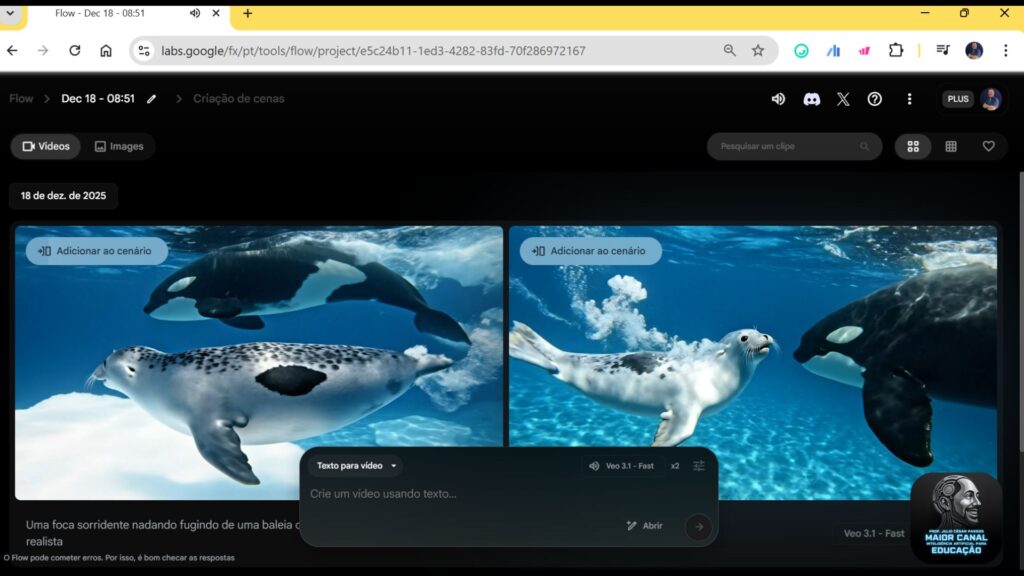 Google Flow AI do Google Labs criando vídeos com inteligência artificial para professores
