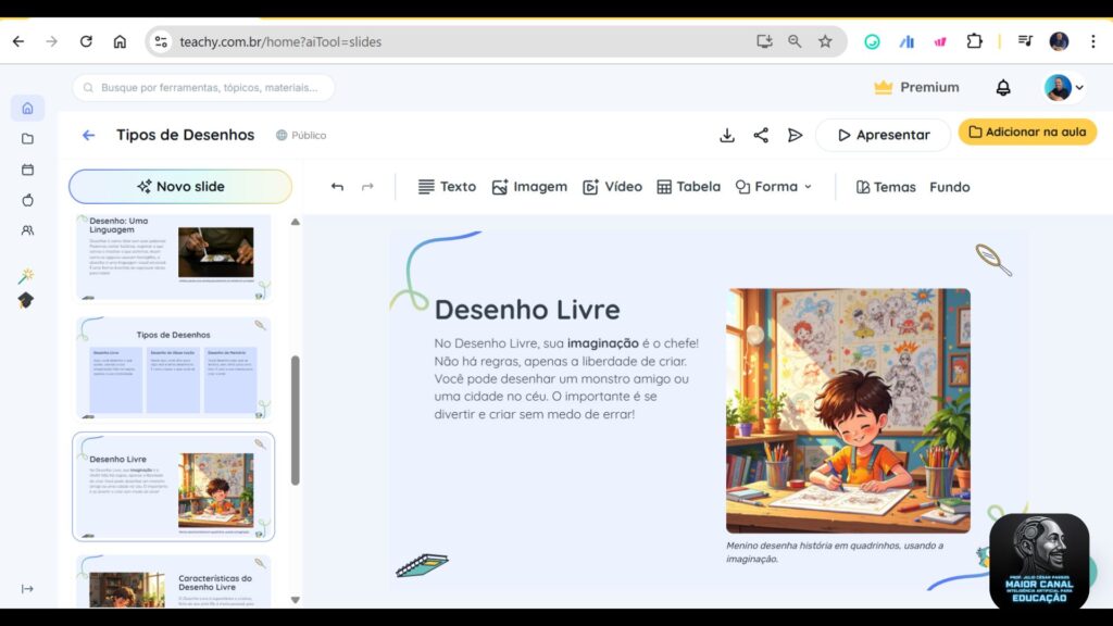Teachy criando slides e materiais didáticos com inteligência artificial para professores
