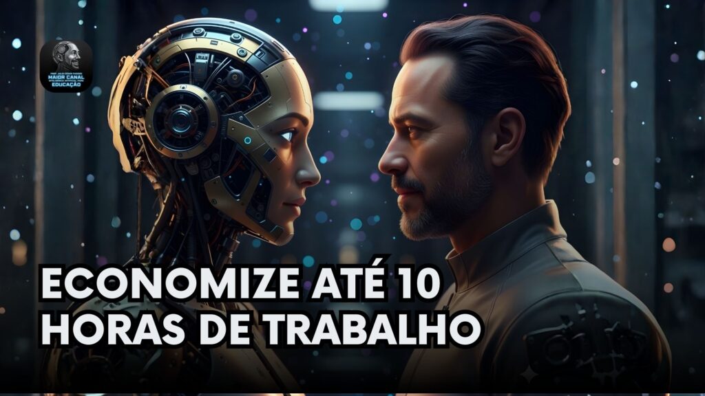 Professor frente a frente com inteligência artificial representando IA para professores e economia de tempo