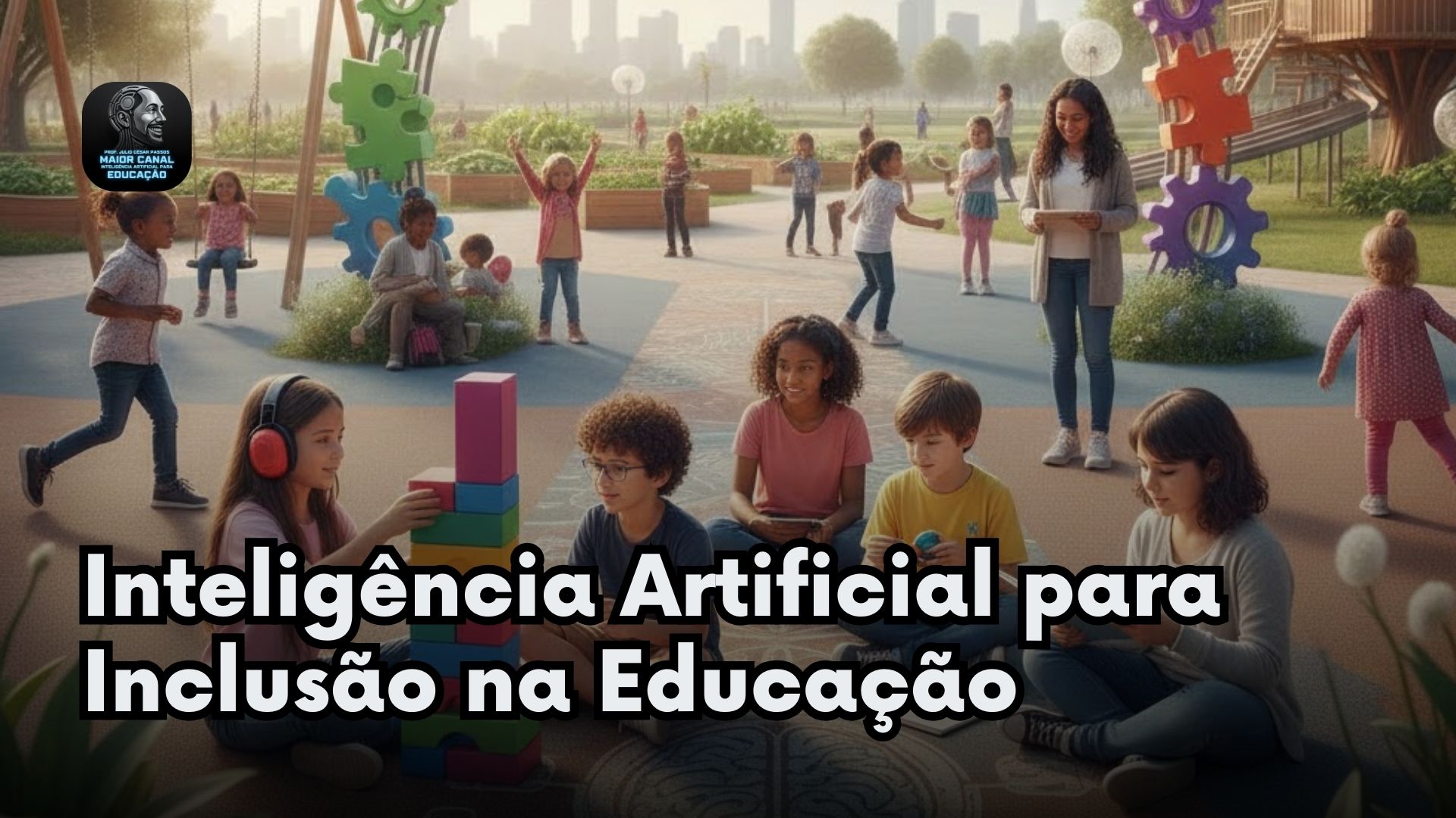 Crianças em atividade educacional inclusiva representando inteligência artificial na educação inclusiva