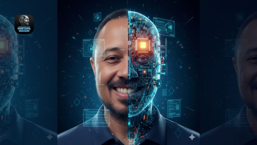 Professor representado entre o humano e a inteligência artificial na educação