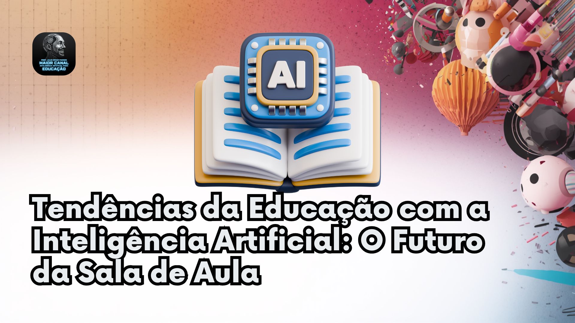 Livro aberto com símbolo de IA representando tendências da educação com inteligência artificial