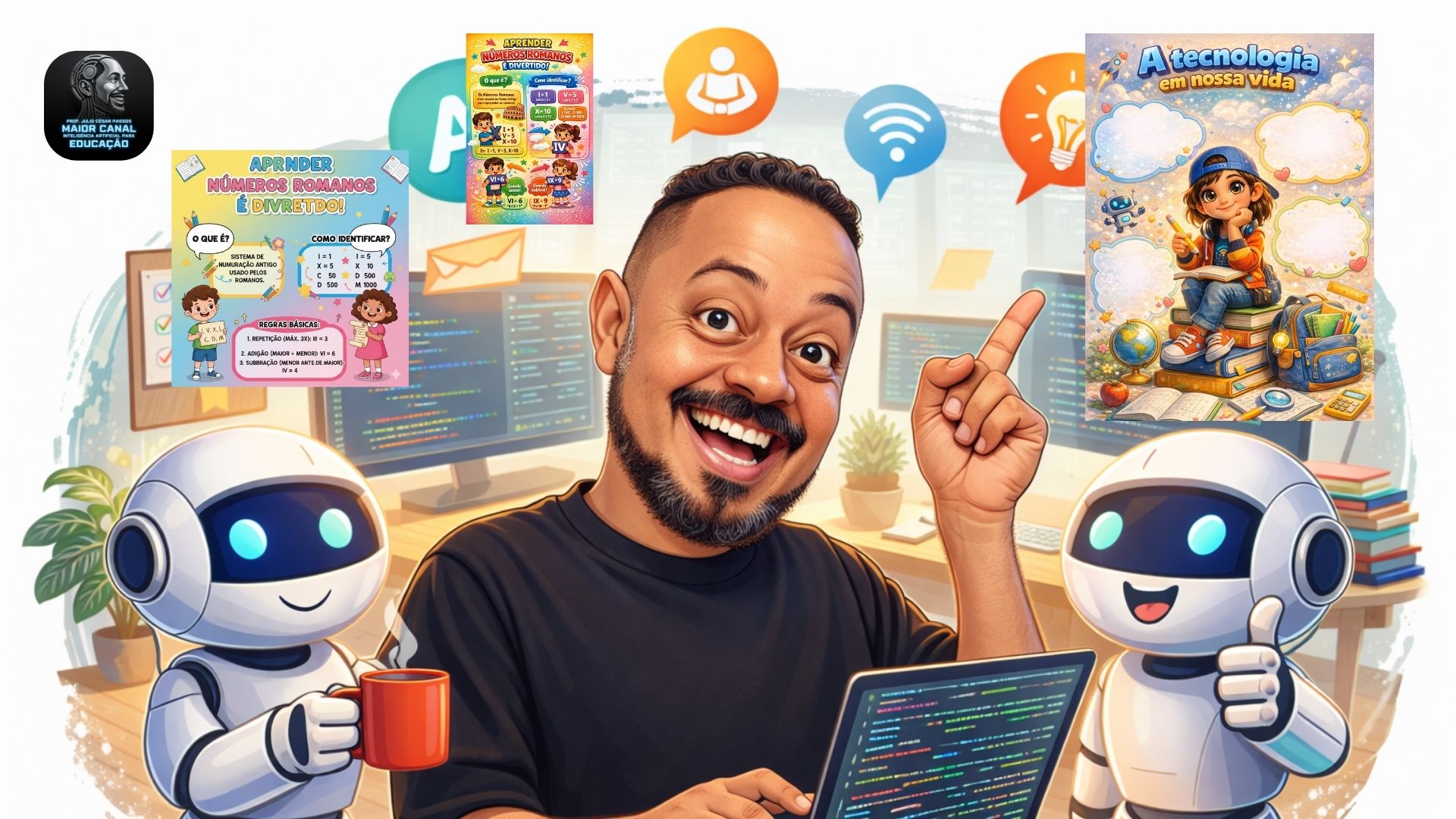 Professor criando cartazes didáticos com inteligência artificial usando ChatGPT e Google Gemini