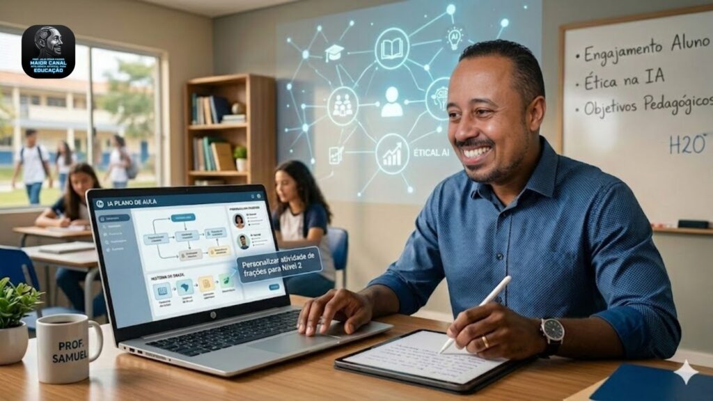 Professor utilizando IA agêntica para personalizar atividades em sala de aula