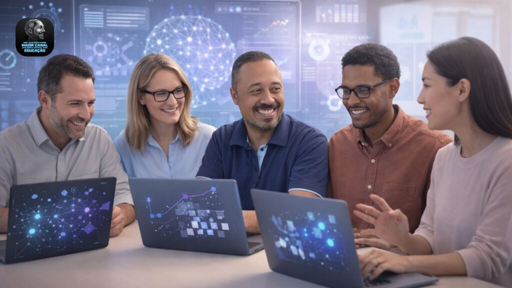 Professores aprendendo Inteligência Artificial em oficinas de IA para educação