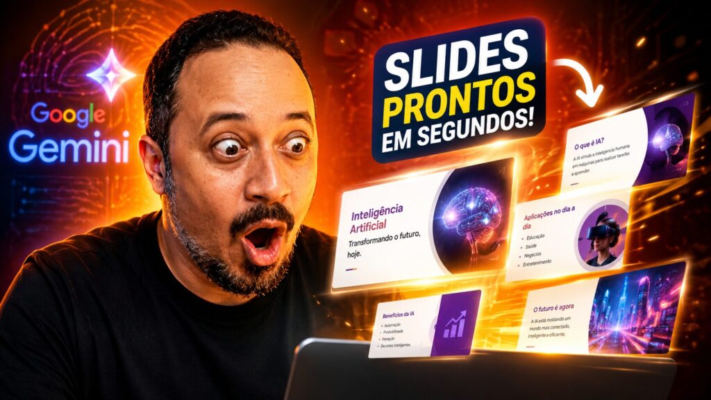 Professor usando Google Gemini para criar slides prontos com inteligência artificial em segundos
