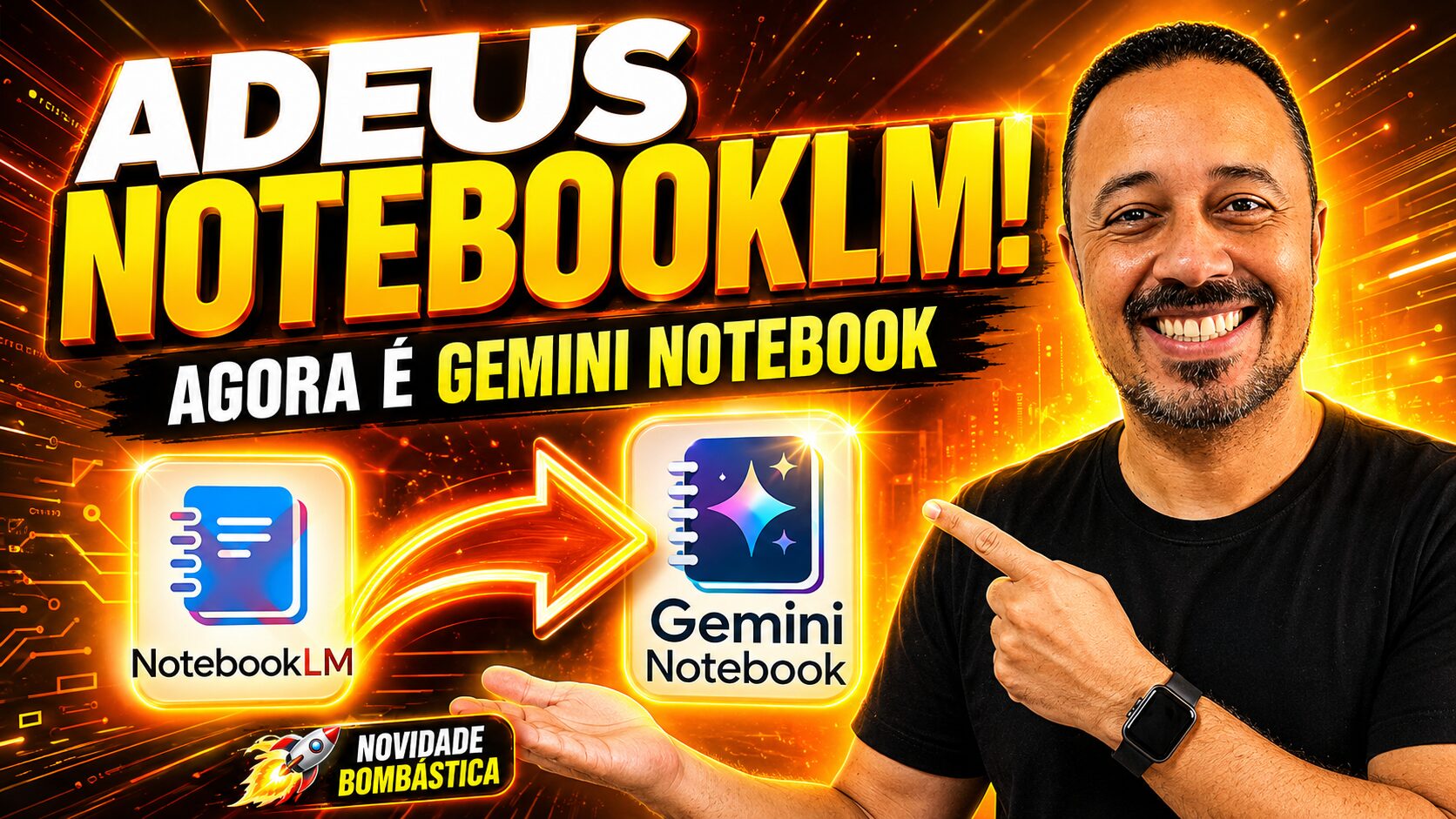 Professor Julio Passos apresentando a mudança do NotebookLM para Gemini Notebook e explicando as novidades da ferramenta de inteligência artificial do Google para educação.