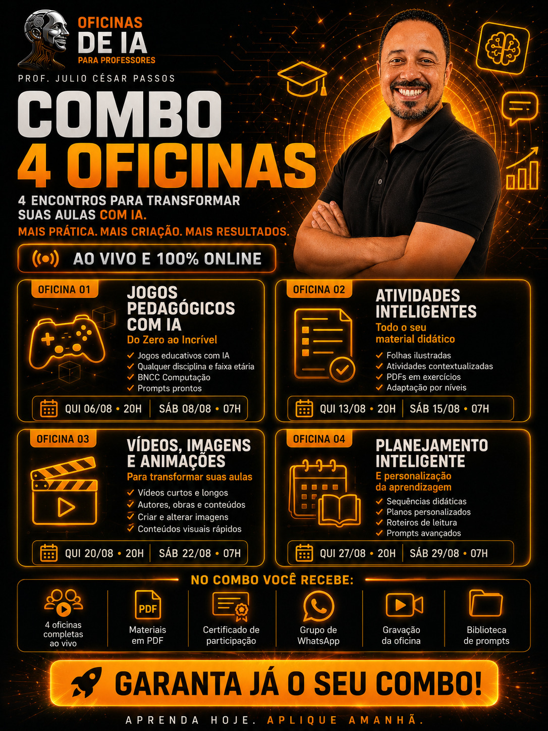 Banner ilustrativo do Combo de Oficinas de IA para Professores em Agosto
