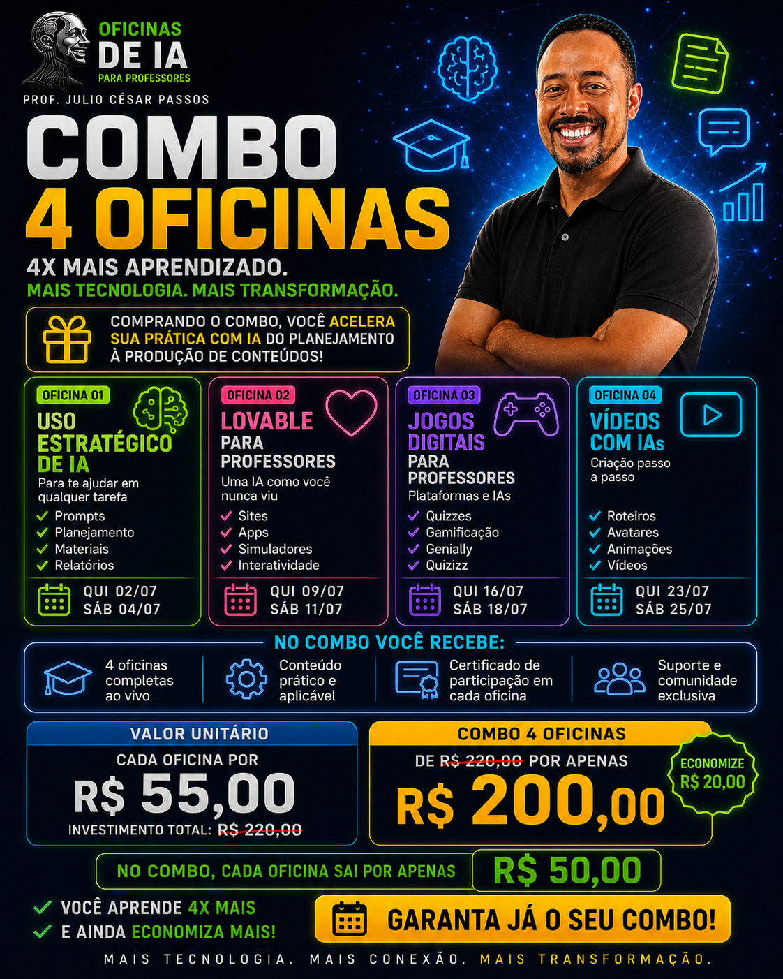 Banner de oferta do combo de oficina de ia para professores