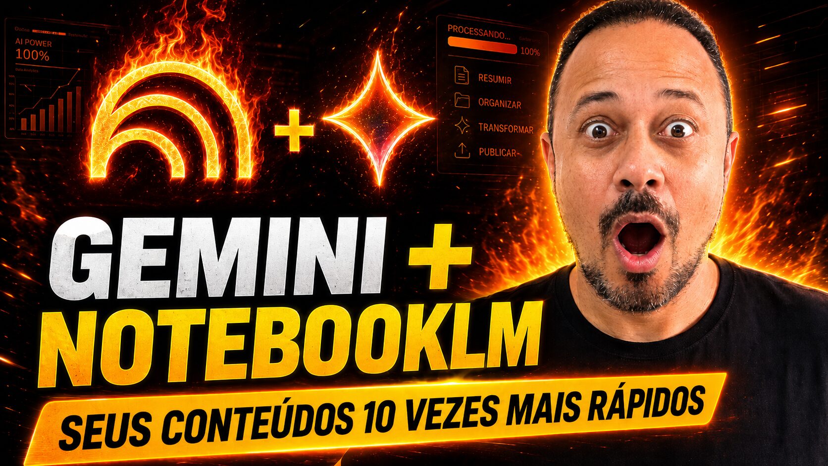 Professor Julio Passos apresentando a integração entre Gemini e NotebookLM para criar, resumir, organizar e transformar conteúdos educacionais com Inteligência Artificial.
