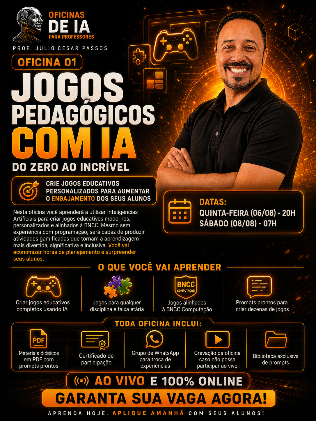 Banner da Oficinas 01 de IA para Professores em Agosto