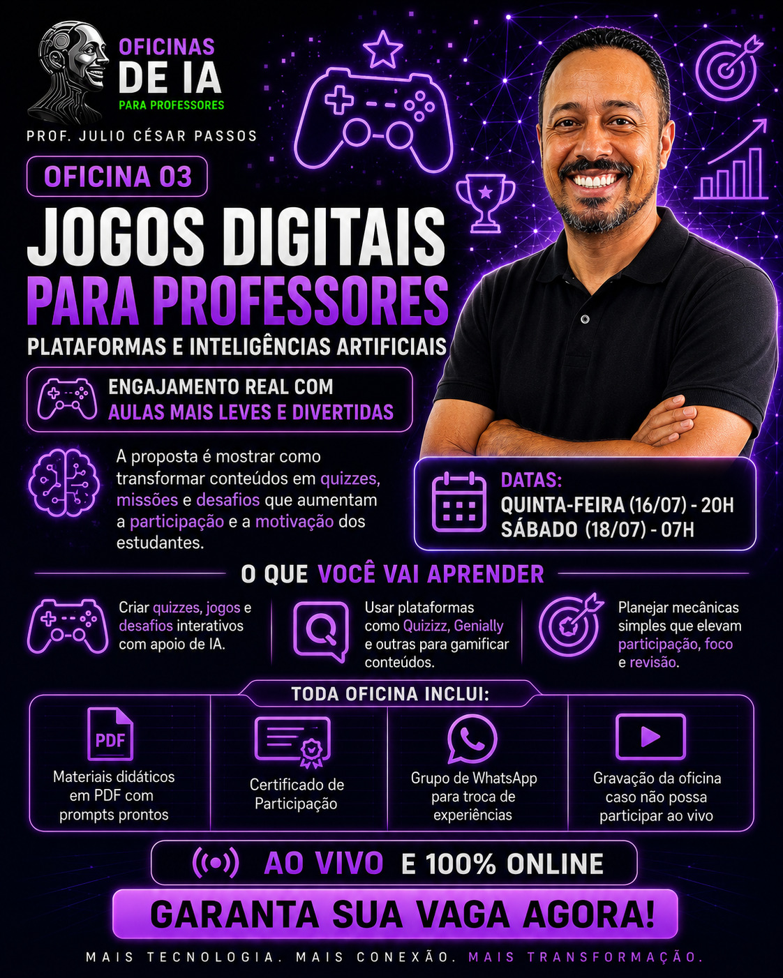 Banner de oferta da oficina de jogos digitais para professores