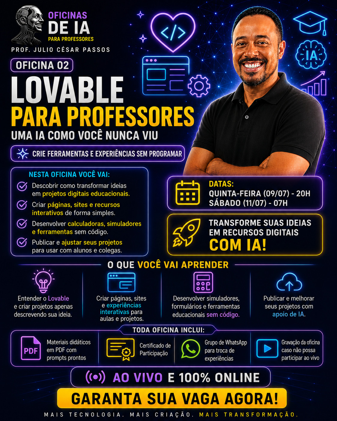Banner de oferta da oficina Lovable para Professores