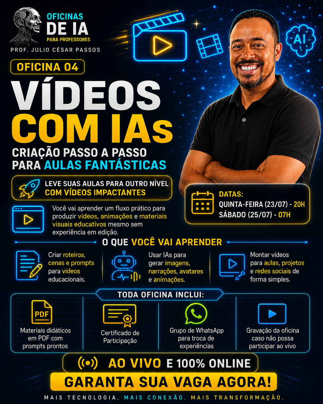 Banner de oferta da oficina videos com IA para professores