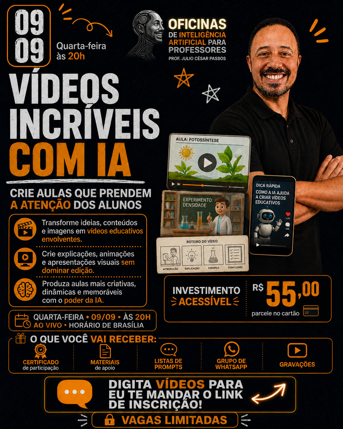 Banner de Apresentação da Oficina Videos Incríveis com IA para Professores