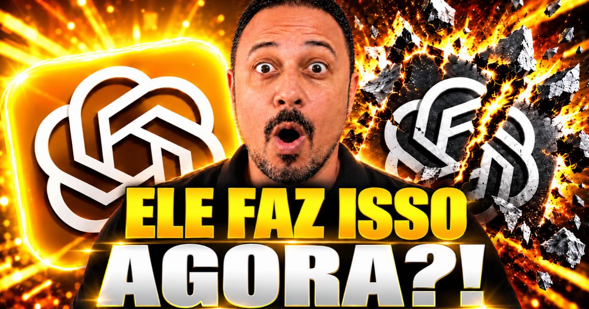 Professor Julio Passos surpreso entre símbolos do ChatGPT, com a chamada Ele faz isso agora?!