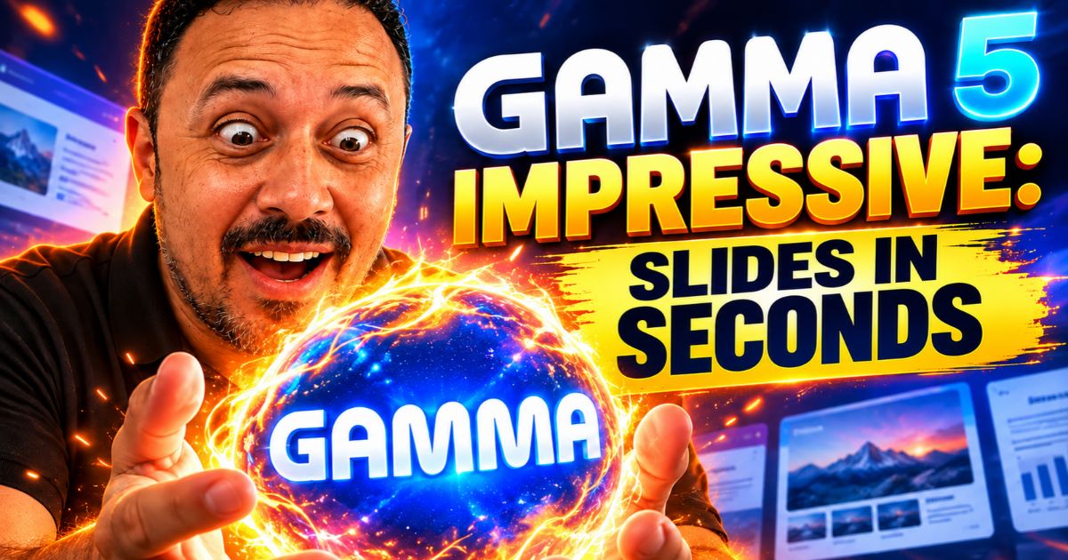 Gamma 5 AI presentation tool for teachers, featuring a surprised educator and the headline "Impressive Slides in Seconds."